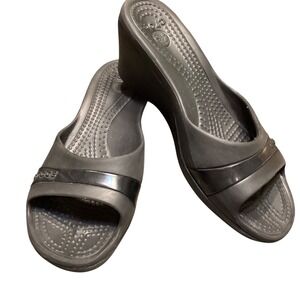 Crocs‎ Womens Black Wedge Sassari Sandals Size 10